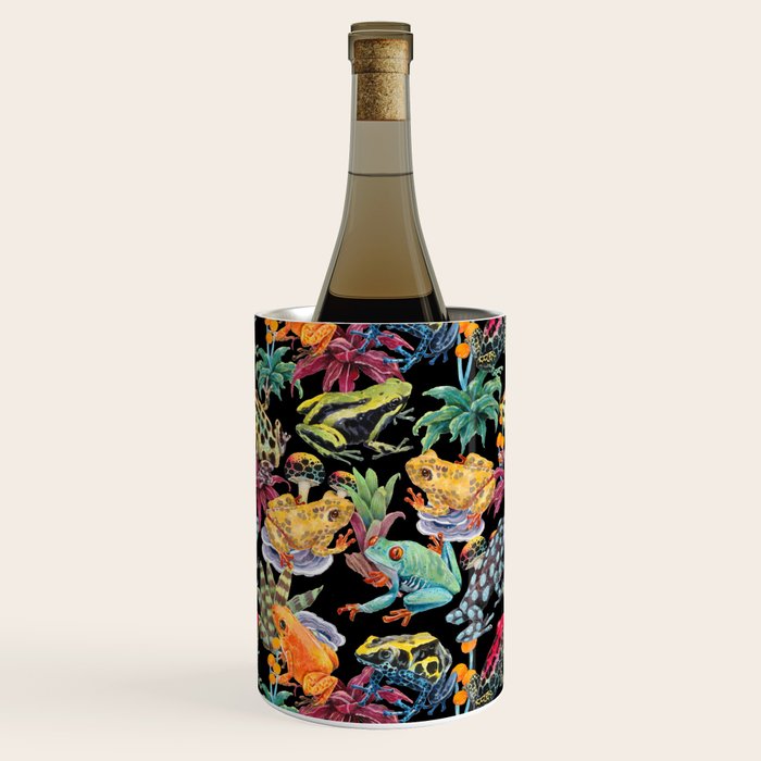 Tropical frogs and plant - black Wine Chiller Gallery Image 2