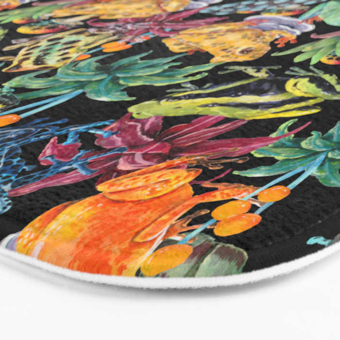 Tropical frogs and plant - black Bath Mat Gallery Image 3