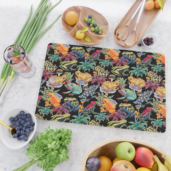 Tropical frogs and plant - black Cutting Board Gallery Image 2