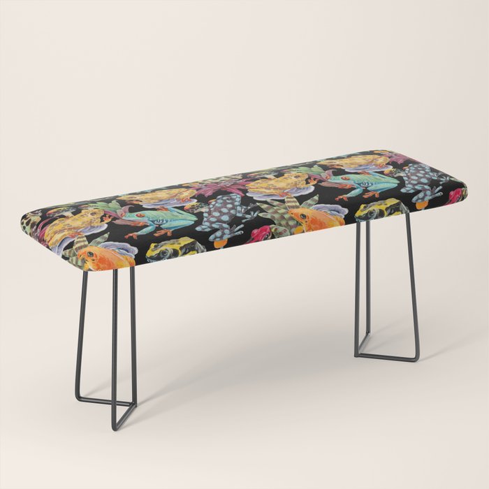 Tropical frogs and plant - black Bench Gallery Image 1