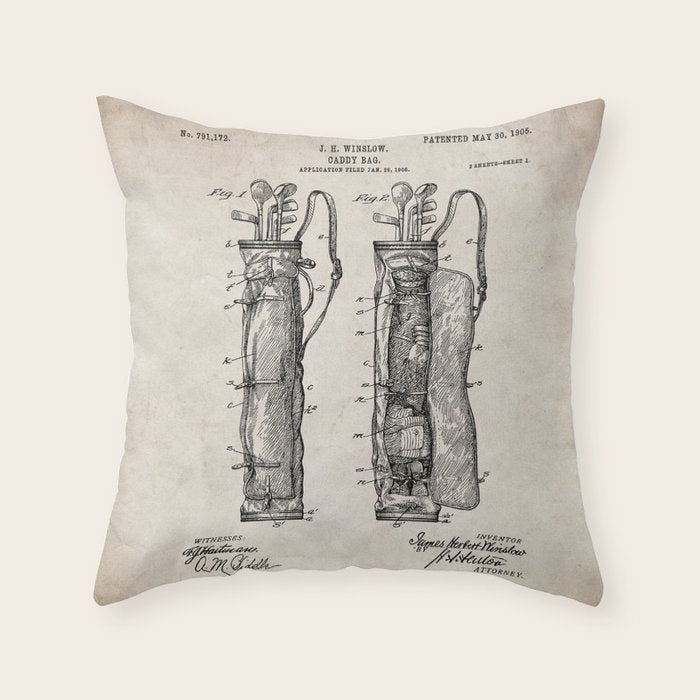 Golf Bag Patent - Caddy Art - Antique Throw Pillow Gallery Image 1