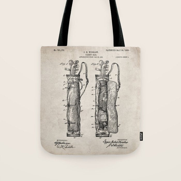 Golf Bag Patent - Caddy Art - Antique Tote Bag Gallery Image 1