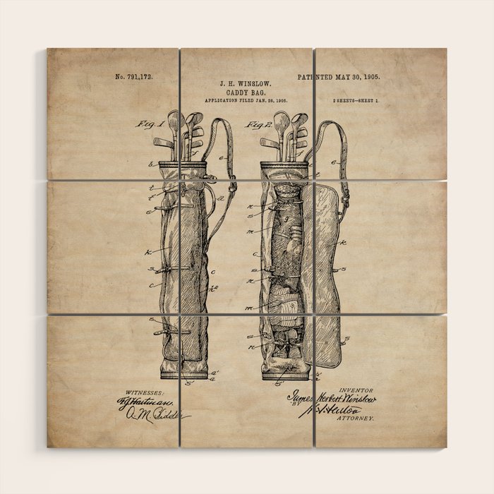 Golf Bag Patent - Caddy Art - Antique Wood Wall Art Gallery Image 1