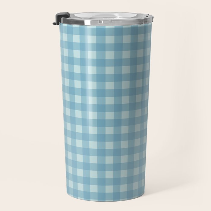 Gingham Check Country Cottage Pattern in Light Blue Tones Travel Mug Gallery Image 3