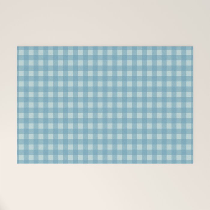 Gingham Check Country Cottage Pattern in Light Blue Tones Welcome Mat Gallery Image 1