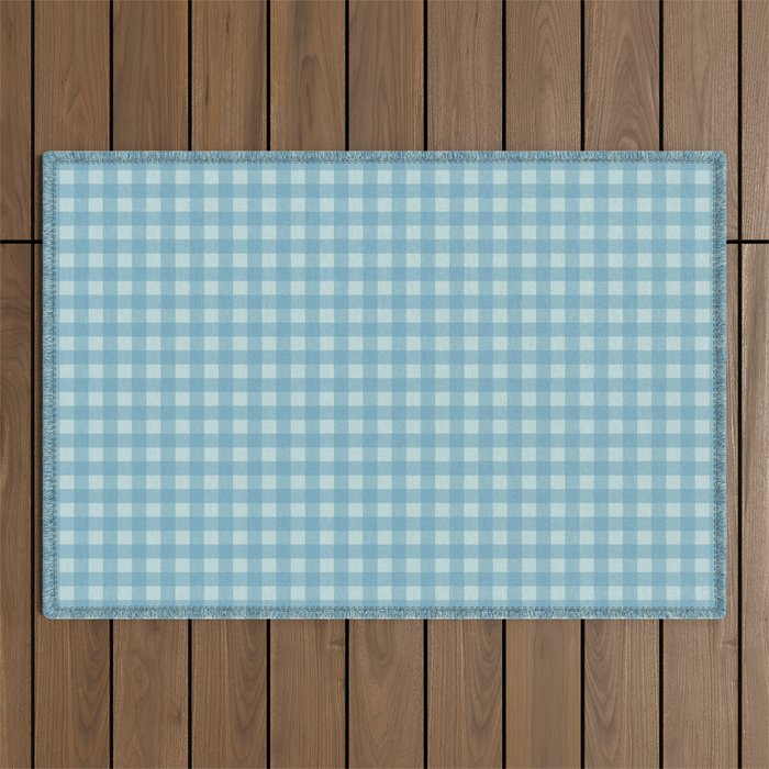 Gingham Check Country Cottage Pattern in Light Blue Tones Outdoor Rug Gallery Image 1