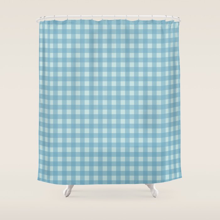 Gingham Check Country Cottage Pattern in Light Blue Tones Shower Curtain Gallery Image 1