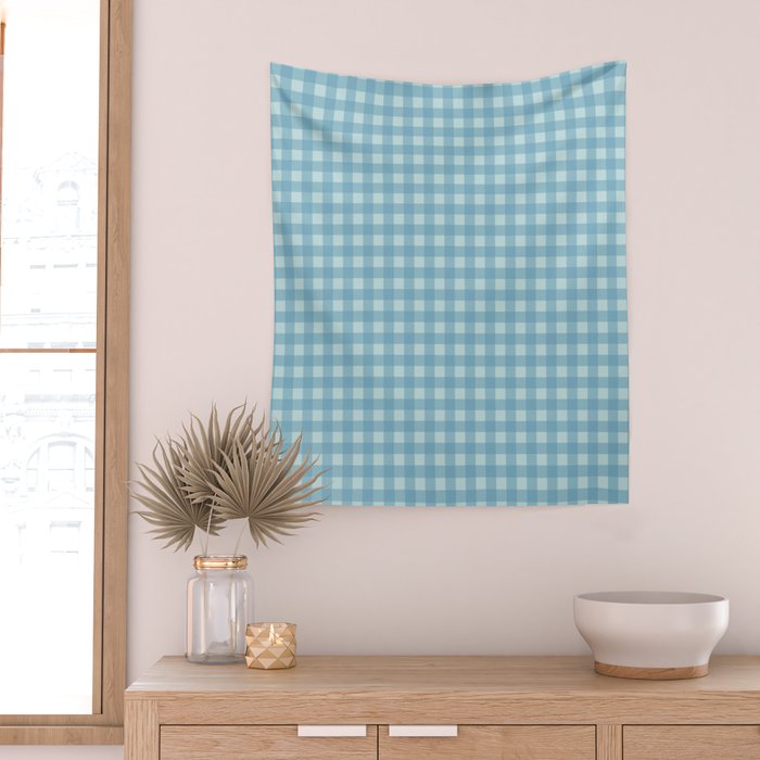 Gingham Check Country Cottage Pattern in Light Blue Tones Wall Tapestry Gallery Image 2