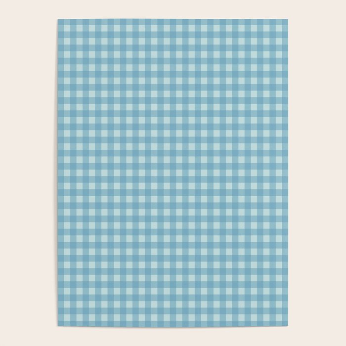 Gingham Check Country Cottage Pattern in Light Blue Tones Poster Gallery Image 1