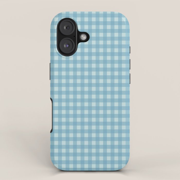 Gingham Check Country Cottage Pattern in Light Blue Tones iPhone Case