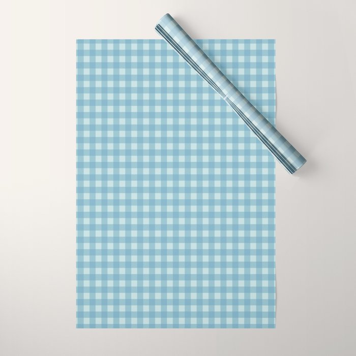 Gingham Check Country Cottage Pattern in Light Blue Tones Wrapping Paper Gallery Image 1