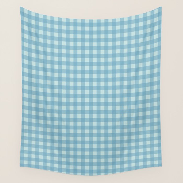 Gingham Check Country Cottage Pattern in Light Blue Tones Wall Tapestry Gallery Image 4