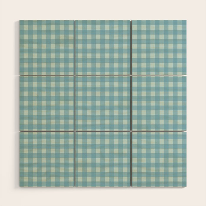 Gingham Check Country Cottage Pattern in Light Blue Tones Wood Wall Art Gallery Image 1