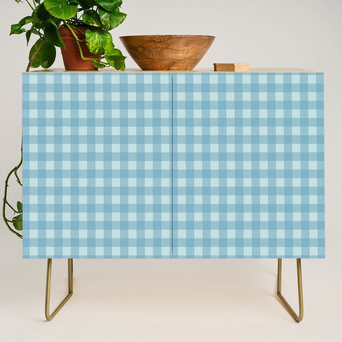 Gingham Check Country Cottage Pattern in Light Blue Tones Credenza Gallery Image 1