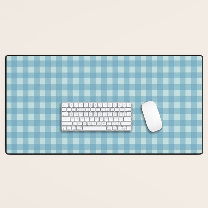Gingham Check Country Cottage Pattern in Light Blue Tones Desk Mat Gallery Image 1