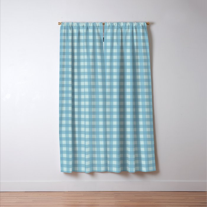 Gingham Check Country Cottage Pattern in Light Blue Tones Window Curtain Gallery Image 3