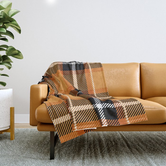Orange + Black Plaid Throw Blanket Gallery Image 1
