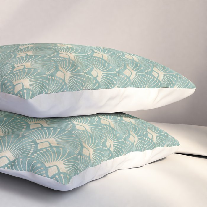 Art Deco Fans Pattern in Teal Pillow Sham Gallery Image 3