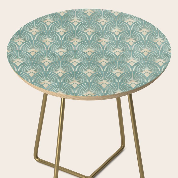 Art Deco Fans Pattern in Teal Side Table Gallery Image 2