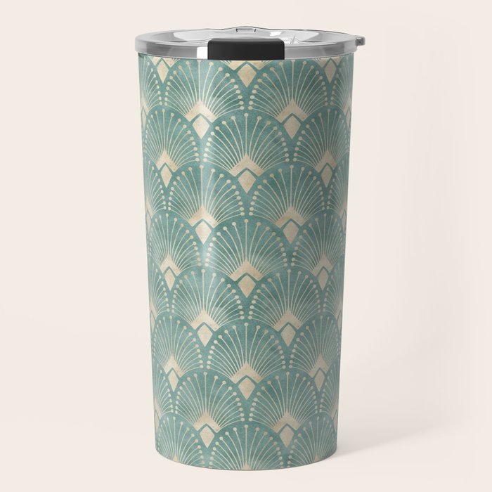 Art Deco Fans Pattern in Teal Travel Mug Gallery Image 1