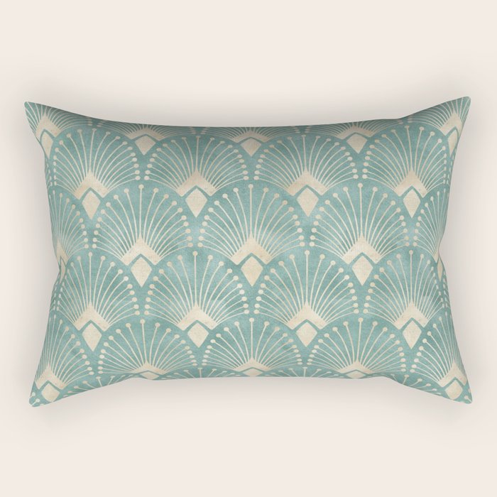 Art Deco Fans Pattern in Teal Rectangular Pillow Gallery Image 1