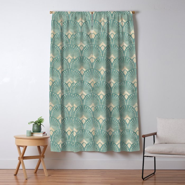 Art Deco Fans Pattern in Teal Window Curtain Gallery Image 5