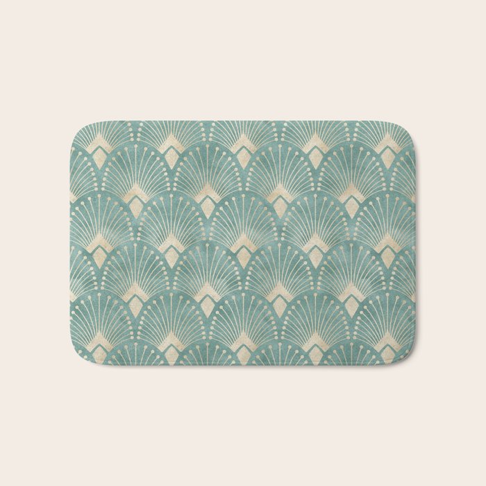 Art Deco Fans Pattern in Teal Bath Mat Gallery Image 1