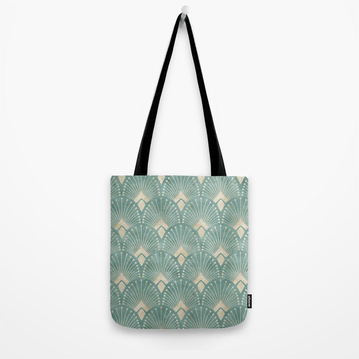 Art Deco Fans Pattern in Teal Tote Bag Gallery Image 2