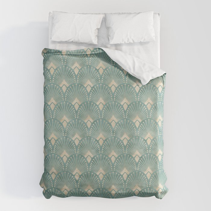Art Deco Fans Pattern in Teal Duvet Cover Gallery Image 6