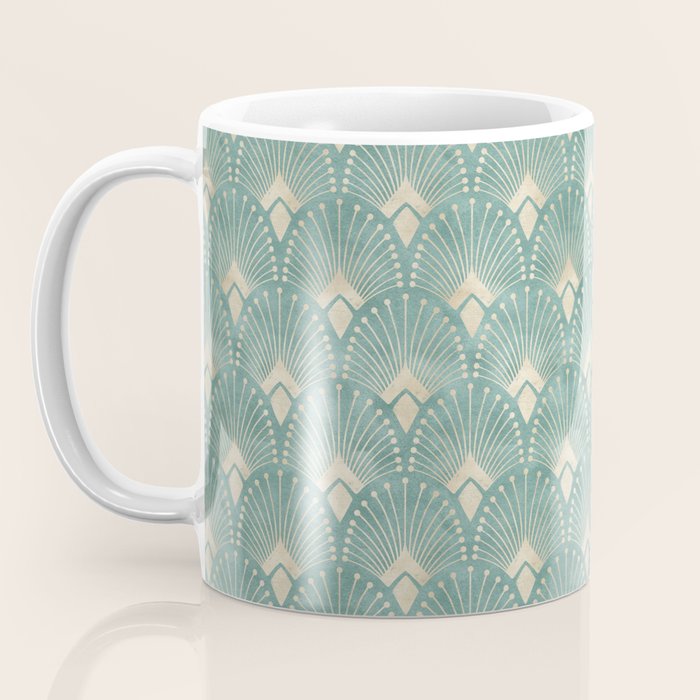 Art Deco Fans Pattern in Teal Coffee Mug Gallery Image 3