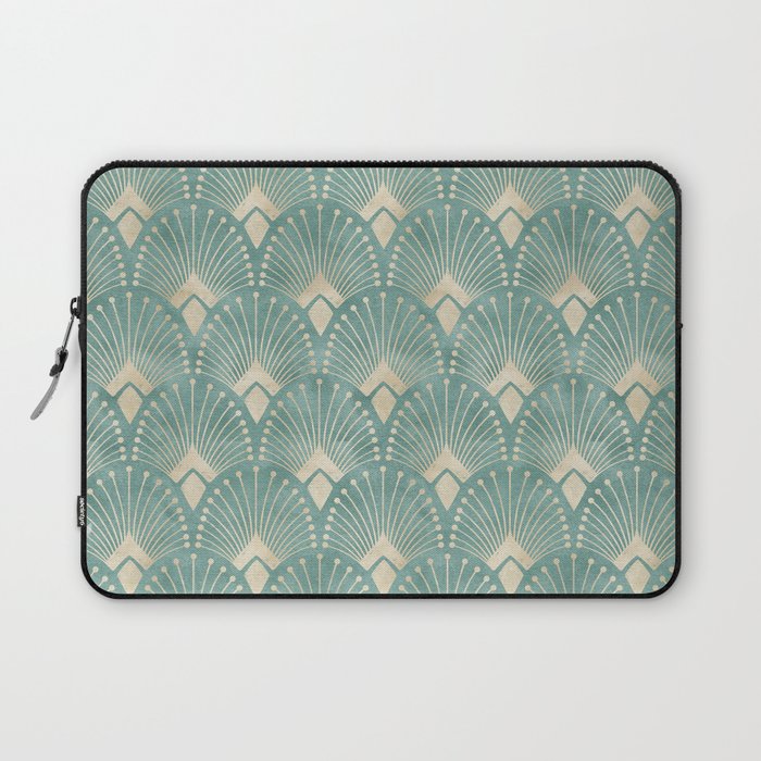 Art Deco Fans Pattern in Teal Laptop Sleeve Gallery Image 1