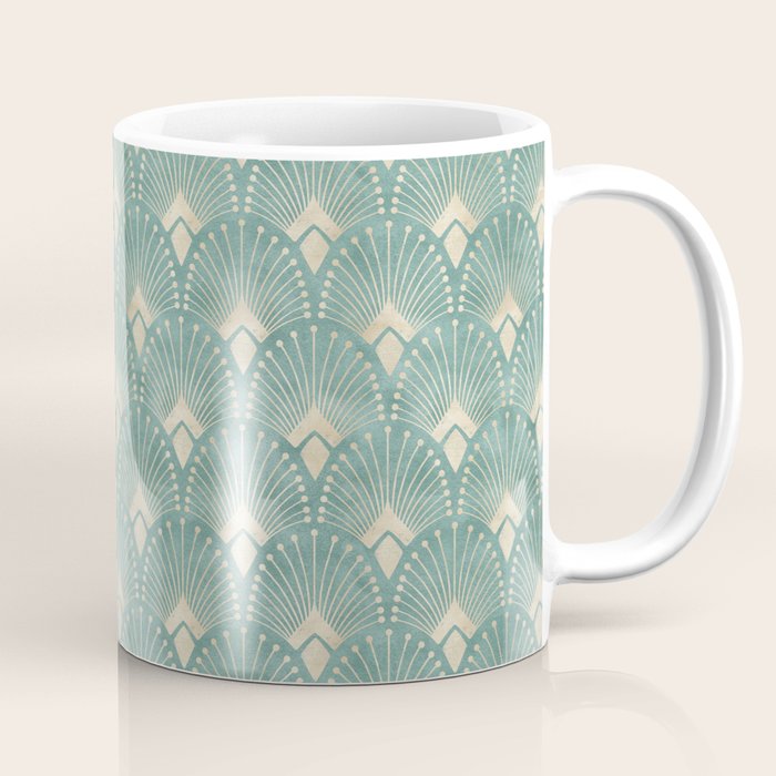 Art Deco Fans Pattern in Teal Coffee Mug Gallery Image 1