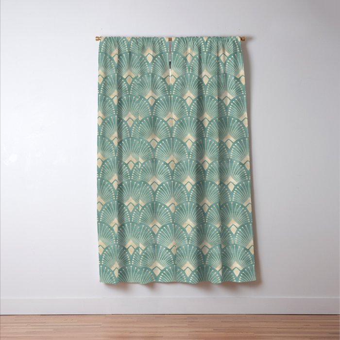 Art Deco Fans Pattern in Teal Window Curtain Gallery Image 3