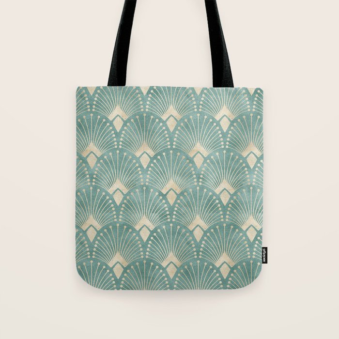 Art Deco Fans Pattern in Teal Tote Bag Gallery Image 1