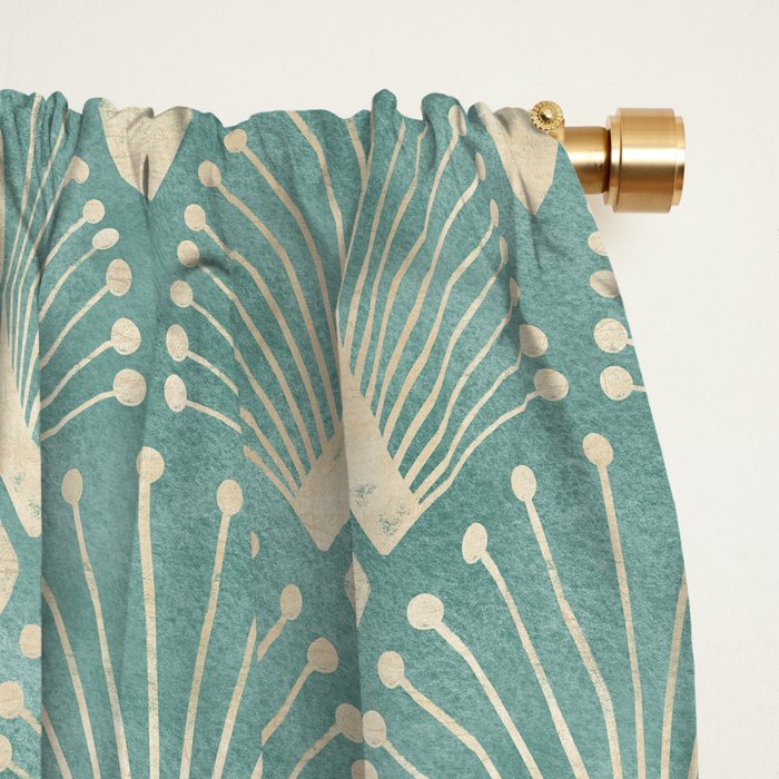 Art Deco Fans Pattern in Teal Window Curtain Gallery Image 2