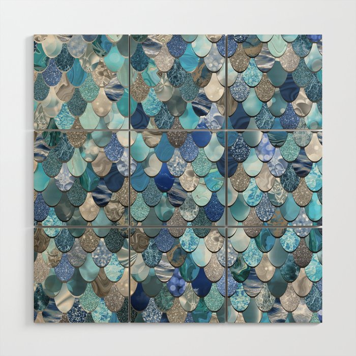 Mermaid Ocean Blue Pattern Wood Wall Art Gallery Image 1