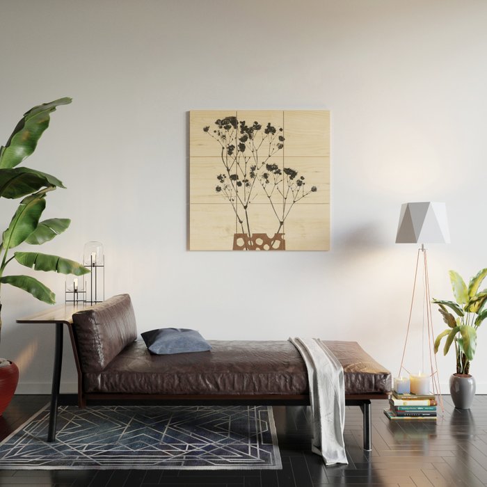 Gypsophila in a Brown Vase Wood Wall Art Gallery Image 2