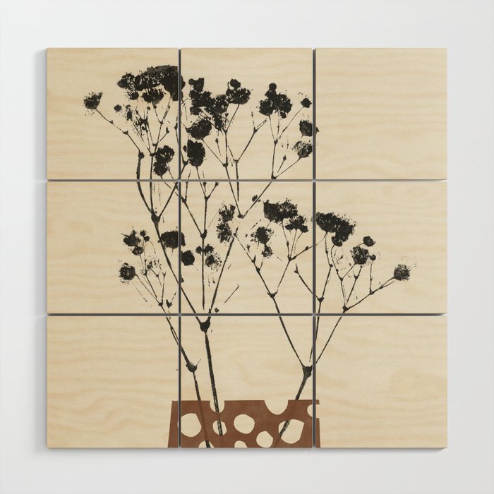 Gypsophila in a Brown Vase Wood Wall Art Gallery Image 1