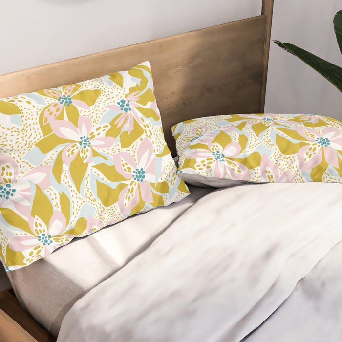 vibrant flowers pattern modern bouquet candy turquoise white summer tropics Pillow Sham Gallery Image 2