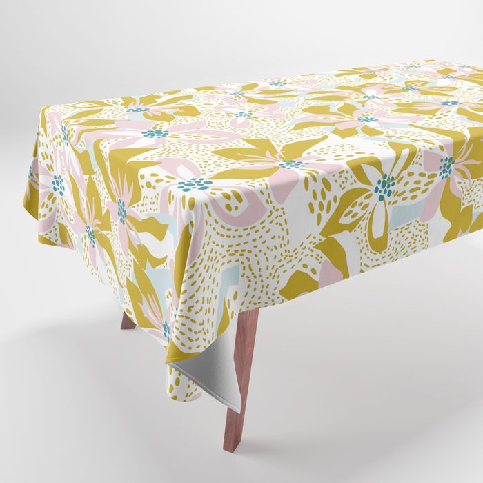 vibrant flowers pattern modern bouquet candy turquoise white summer tropics Tablecloth Gallery Image 1