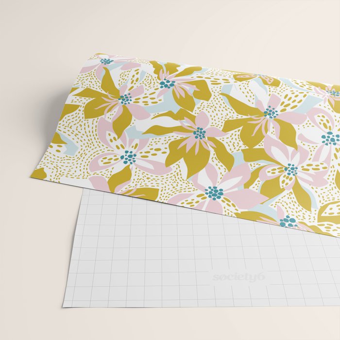 vibrant flowers pattern modern bouquet candy turquoise white summer tropics Wrapping Paper Gallery Image 2