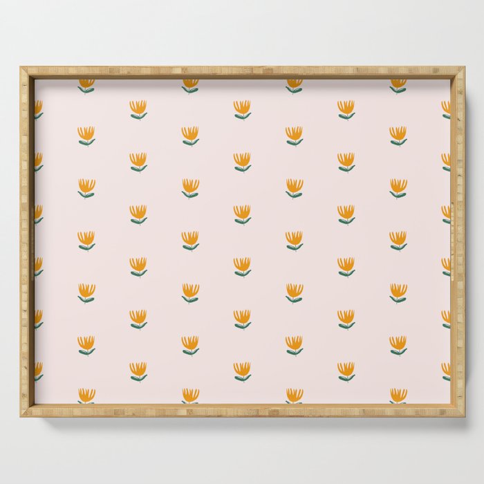 Abstract Yellow Tulip - Pink Background Serving Tray Gallery Image 1