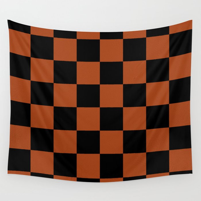 Black & Orange Checkers Wall Tapestry Gallery Image 1