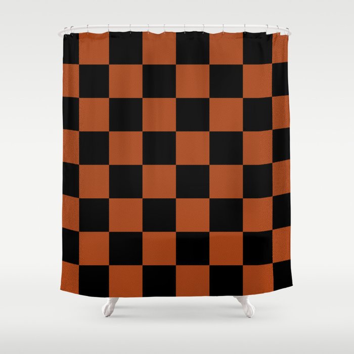 Black & Orange Checkers Shower Curtain Gallery Image 1