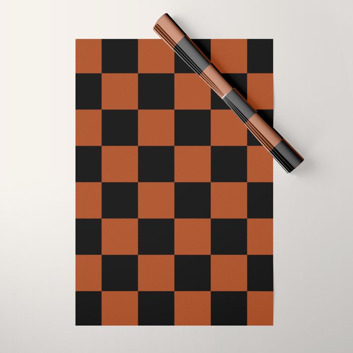 Black & Orange Checkers Wrapping Paper Gallery Image 1