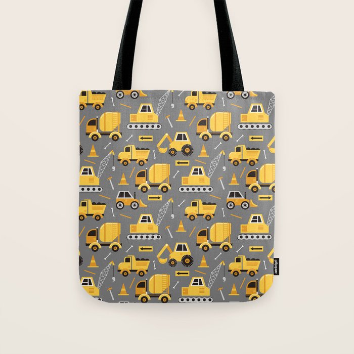 Construction Trucks on Gray Tote Bag Gallery Image 1
