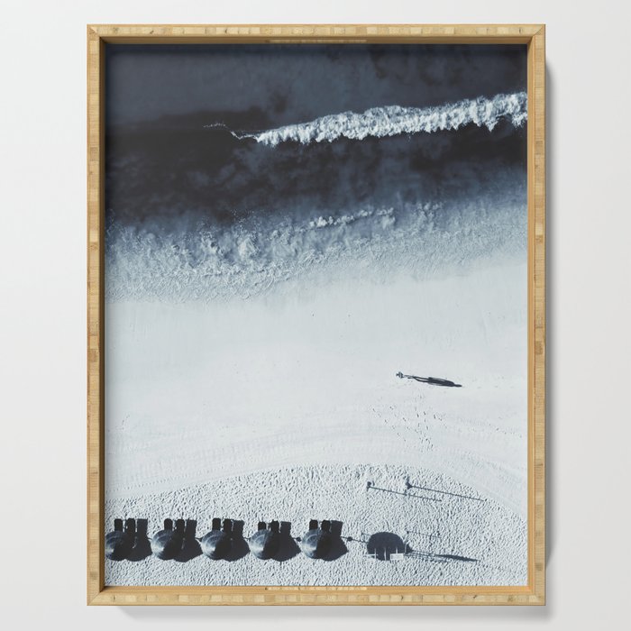 Ocean Moody Blues Walk - Aerial Beach photography by Ingrid Beddoes Serving Tray Gallery Image 1