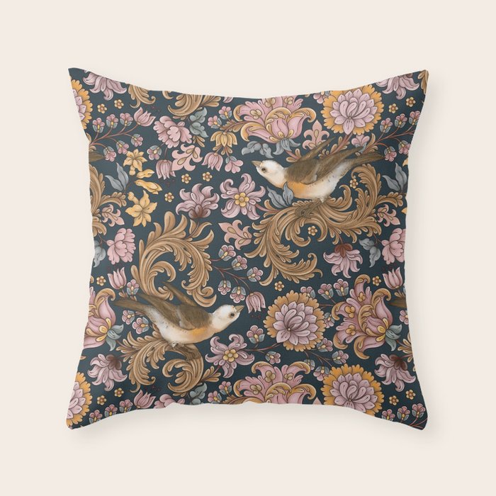 Ornate Bird Garden Throw Pillow Gallery Image 1