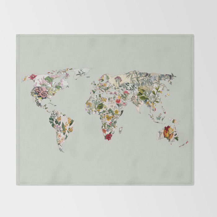 Vintage Botanical World Green Throw Blanket Gallery Image 2