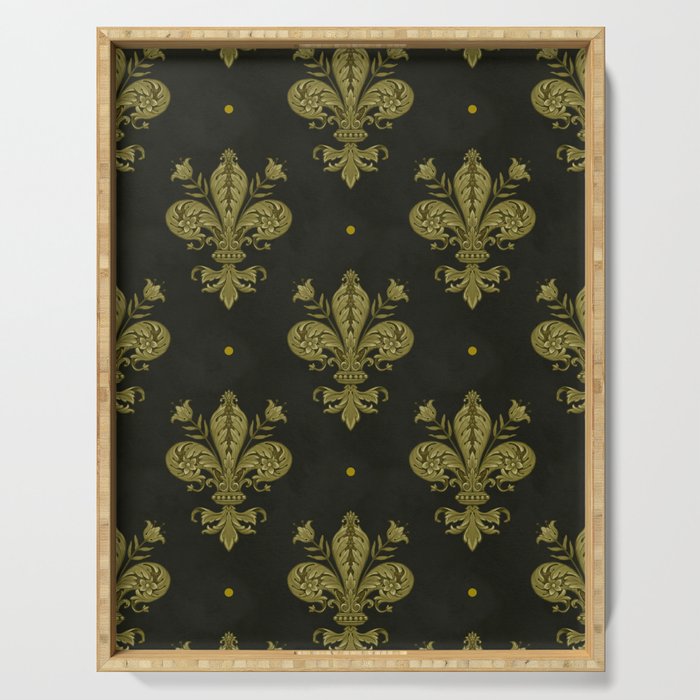 Fleur De Lis In Rich Green Serving Tray Gallery Image 1